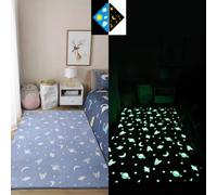 Single tree forest Glow-In-The-Dark Children'S Bedroom Bedside Carpet, Home Decoration Washable Play Rug, Crawling Mat-Blue Stars And Moon-100 * 200cm