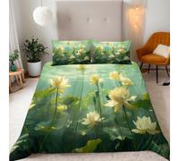 Single Underwater Lotus Bloom-A Bedding Set Ultra-Soft Microfiber Duvet Cover Set 3Pcs - 135x200cm + 2 Pillowcases 50x75cm- Natural Scenery 3D Printed Design with Zip Closure & Corner Ties