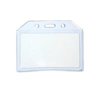 Single Vinyl ID Plastic Card Badge Name Tag Holders by Lanyards Tomorrow | Landscape Size 9.5 x 7 - Holds 9 x 5.5cm | Durable Clear PVC Pocket Pouches ID Sleeves Pockets Access for Work Exhibitions