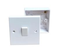 Single Wall Switch & Back Box Pattress. 1 Gang 2 Way Switched Electrical