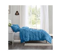 (Single, Washed Blue) Imperial Rooms Pintuck Duvet Cover-3pc Microfiber Duvet Cover with Pillowcases