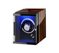 Single Watch Winder LED Seven Color Ebony Wood + Brown Storage Display Case Box With Quiet Motor