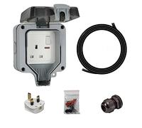 Single Waterproof Exterior Socket with 10M Extension Cable IP66 Single 1 Gang Weatherproof Switched Plug Socket Enclosure Box 13A Outside Wall Plug Electrical Outlet Sockets