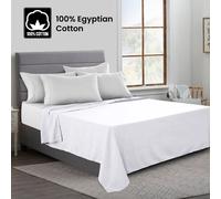 (Single, White) 100% Egyptian Luxury Cotton Flat Bed Sheets Single Double King Size UK