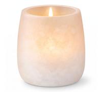Single White Alabaster Candle Holder - Egyptian Tealight and Votive Candles Holders with Amber Glow for Home Décor - Natural Stone Soothing Tranquil