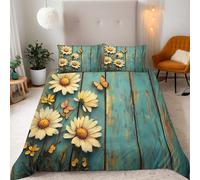 Single White Daisies With Orange Butterflies Bedding Set Ultra-Soft Microfiber Duvet Cover Set 3Pcs - 135x200cm + 2 Pillowcases 50x75cm-Pastoral Art 3D Printed Design with Zip Closure & Corner Ties