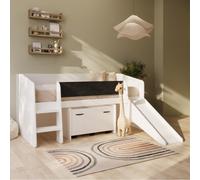 Single White Low Cabin Bed with Slide and Storage Box - Loki