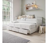 Single White Wooden Guest Bed with 3 Drawers and Trundle - Oxford