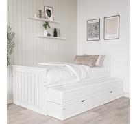 Single White Wooden Trundle Bed with Storage - Sander