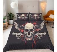 Single Winged Skeleton Bedding Set Ultra-Soft Microfiber Duvet Cover Set 3Pcs - 135x200cm + 2 Pillowcases 50x75cm-Abstract Art 3D Printed Design with Zip Closure & Corner Ties
