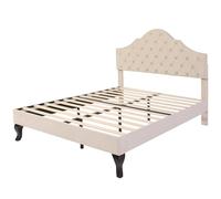 Single Youth Upholstered Bed with Slatted Frame, Height-Adjustable Headboard, 90x190cm, Wooden Slat Support, Easy Assembly,BeigeVelvet2