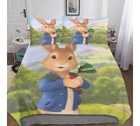 (Single135x200cm, One size) Peter Rabbit Duvet Cover Set 3D Printed,Soft Microfiber Movie Characters Quilt Cover 3 Pieces with Zipper Closure Bedding Set And Pillwocase Suitable