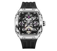 singmay Men's Tourbillon Automatic Mechanical Watch - Rose Gold Tone Steel Case & Dial, Black Silicone Strap, Skeleton Dial, 30M Water Resistant