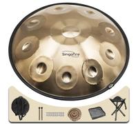 "SINGOFIRE" 10-Notes Handpan Drum, Handpan Drums for Adults, 22-Inch 440Hz D Minor Kurd Handpan, HandPan Instrument with Soft Handpan Bag, 2 Handpan Mallets, Handpan Stand and Dust-Free Cloth(Gold)