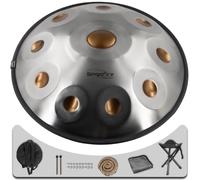 SINGOFIRE Handpan Drum, 22-Inch 10-Notes 440Hz D Minor Kurd, Handpan Instrument with Soft Bag, 2 Mallets, Stand and Dust-Free Cloth (GoldEye)
