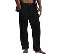 SINGOing Casual Linen Trousers Men's Cotton Trousers Plain Harem Trousers Baggy Casual Trousers Breathable Summer Trousers Loose Beach Trousers Lightweight Long Trousers, Black (black-B), 4XL