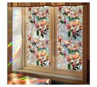 Singring Flower Privacy Window Film, Stained Glass Decals Floral Privacy Rainbow Window Films, Non-Adhesive UV Proof Static Clings Window Films Decals for Glass Window Decoration (Lotus)