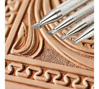 Singring Leather Stamping Tools Checkered Background Stamps 304 Stainless Steel Professional DIY LeatherCrafts Mesh Pattern Carving Tool (4pcs（S+M+L+Round）)