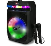 Singsation Portable Karaoke Machine, Two Microphones, 5.0 Bluetooth, 8" Driver Loudspeaker, Remote Control and LED Lights, Rechargeable, USB and Micro SD Music File Reader, AUX and FM for Party