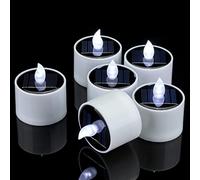 SingTok 6 Pack Cool White Solar Powered Flameless Tealight, Outdoor Waterproof Rechargeable LED Flickering Electric Solar Tea Light Candles Flicker Fake LED Votive Candle Bulk for Outside Decorations