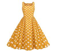 Singular-Point Beach Party Fancy Dress Vintage Dresses for Women UK 1950 Hepburn Dresses for Women Champagne Bridesmaid Dresses Champagne Bridesmaid Dresses Brown Polka Dot Dress for,Yellow,S