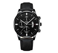 Singular-Point Business Quartz Watches for Adults, Men's Business Watch Analog Quartz Watch Fashion Simple Three Eyes Dial Stainless Steel Case Leather Strap Date Display Life Waterproof