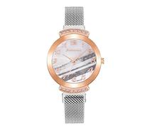 Singular-Point Business Quartz Watches for Adults, Women's Watch Elegant Diamond Watch Gradient Marble Dial Stainless Steel Mesh Strap Mechanical Quartz Watch Women's Business Watch