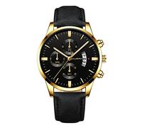 Singular-Point Business Watches-Men's Business Watch Analog Quartz Watch Fashion Simple Three Eyes Dial Stainless Steel Case Leather Strap Date Display Life Waterproof,E