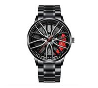 Singular-Point Business Watches-Men's Car Watch, Water Resistant Stainless Steel Automatic Quartz Movement Watch with Wheel Rim Hub Design Men's Wheel Non-Mechanical Watch,Red