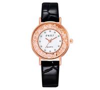 Singular-Point Business Watches-OUKJ Women's Watch Simple Business Quartz Watch Round Dial Leather Strap Life Waterproof Ladies Clothing Matching Watch,Black