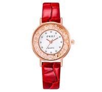 Singular-Point Business Watches-OUKJ Women's Watch Simple Business Quartz Watch Round Dial Leather Strap Life Waterproof Ladies Clothing Matching Watch,Red