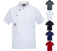 Singular-Point Chef Jackets Unisex, Chef Coats for Men Women Chef Uniform Catering Work Uniform Back Kitchen Uniform Top Lightweight Comfort Workwear Gray, M