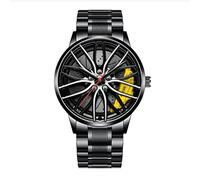 Singular-Point Classic Luxury Quartz Watch-Men's Car Watch, Water Resistant Stainless Steel Automatic Quartz Movement Watch with Wheel Rim Hub Design Men's Wheel Non-Mechanical Watch