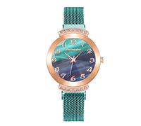 Singular-Point Elegant Diamond Women Watch Gradient Color Marble Dial Stainless Steel Mesh Strap Quartz Mechanical Watch Ladies Business Clock
