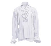 Singular-Point Halloween Costume Shirt for Men - Medieval Pirate Ruffled Renaissance Vampire Steampunk Victorian Gothic Bandage Puff Sleeve Shirt, White, XS