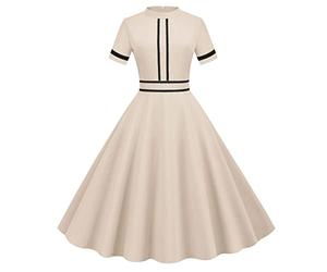 Singular-Point Ladies Dresses Size 18-20 Maxi Dresses Athletic Dress with Built in Shorts Retro Dresses for Women UK 1940 Goth Dress Red Polka Dot Dress 50S 70S Dress Up Woman Black,Beige,L