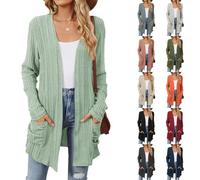 Singular-Point Long Cardigan Sweaters for Women, Cardigan for Women UK Loose Casual Lightweight Open Front Cardigan Ladies Long Sleeve V-Neck Knitted Sweaters with Pockets Dark Green, L