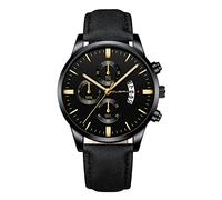 Singular-Point Luxury Quartz Watches, Men's Business Watch Analog Quartz Watch Fashion Simple Three Eyes Dial Stainless Steel Case Leather Strap Date Display Life Waterproof