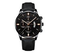 Singular-Point Luxury Quartz Watches, Men's Business Watch Analog Quartz Watch Fashion Simple Three Eyes Dial Stainless Steel Case Leather Strap Date Display Life Waterproof