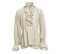 Singular-Point Mens Pirate Costume Men's Medieval Pirate Shirt Ruffled Renaissance Costume Vampire Steampunk Victorian Gothic Shirt Halloween Costumes Bandage Puff Sleeve Shirt, Beige, XS