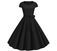 Singular-Point Vintage Dresses for Women 1940S Plus Size Pink Ladies Fancy Dress Hepburn Dress for Women 1960 Black Evening Dress Size 18 Retro Dress Pattern White Beach Dress Ladies,Black,XXL