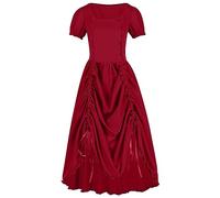 Singular-Point Women Renaissance Costume Medieval Chemise Dress Peasant Tops Irish Dress Puff Sleeve Drawstring Dress Maid Costume Halloween Costumes Renaissance Victorian Medieval Dress, Red, XL