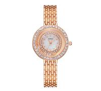 Singular-Point Women Round Watch Shiny Crystal Watch Alloy Steel Strap Mesh Belt Diamond Watch Ladies Mechanical Quartz Watch All-Match Fashion Business Watch