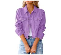 Singular-Point Women's Denim Cardigan, Autumn Plus Size Light Retro Basic Denim Jacket Bomber Jacket Urban Fashion Ripped Denim Jacket Casual Denim Jacket Coat Top, Purple, XL