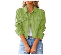 Singular-Point Women's Denim Cardigan, Autumn Plus Size Light Retro Basic Denim Jacket Bomber Jacket Urban Fashion Ripped Denim Jacket Casual Denim Jacket Coat Top, Green, 3XL