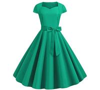 Singular-Point Women's Dress Elegant Retro French Hepburn Dress Fashion Temperament Party Dress Casual Slim Solid Color Belt Swing Dress Slim Waist Slim Daily Commuter Dress Green