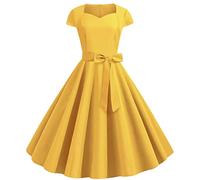 Singular-Point Women's Dress Elegant Retro French Hepburn Dress Fashion Temperament Party Dress Casual Slim Solid Color Belt Swing Dress Slim Waist Slim Daily Commuter Dress Yellow