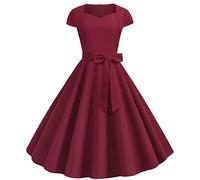 Singular-Point Women's Dress Elegant Retro French Hepburn Dress Fashion Temperament Party Dress Casual Slim Solid Color Belt Swing Dress Slim Waist Slim Daily Commuter Dress Wine