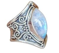 Singular-Point Women's Large Gem Rings Moonstone Rings Vintage Silver Rings Women's Elegant Jewelry Birthday Gifts Sizes 6-10 (L)