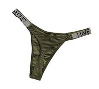 Singular-Point Women's Panties Luxury Rhinestone Women's T-String Sexy Love Alphabet Print Thong Fitness Sports Hip Lifting Low Waist High Fork Sexy Panties Army Green